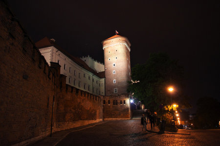 Krakow / Poland - 05 Sep 2015: The castle at night in Krakow city of Polandのeditorial素材