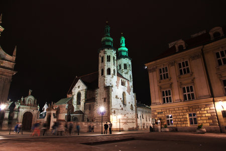 Krakow / Poland - 05 Sep 2015: The church at night in Krakow city of Polandのeditorial素材