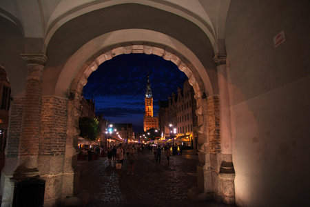 Gdansk / Poland - 17 Sep 2015: The city of Gdansk in Northern Poland at nightのeditorial素材