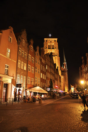 Gdansk / Poland - 17 Sep 2015: The city of Gdansk in Northern Poland at nightのeditorial素材