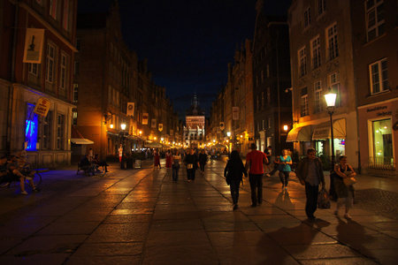 Gdansk / Poland - 17 Sep 2015: The city of Gdansk in Northern Poland at nightのeditorial素材