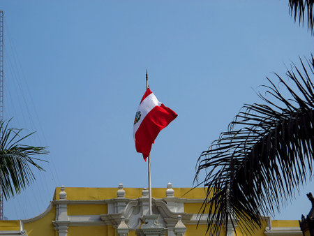 Lima / Peru - 30 Apr 2011: The vintage palace on Plaza de Armas, Plaza Mayor, Lima city, Peru, South Americaのeditorial素材