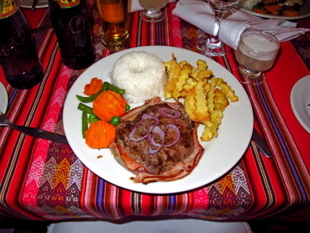 Nazca / Peru - 02 May 2011: Food in Nazca city in Peru, South Americaのeditorial素材