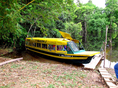 Amazon river / Peru - 10 May 2011: The boat in Amazon river in Peru, South Americaのeditorial素材
