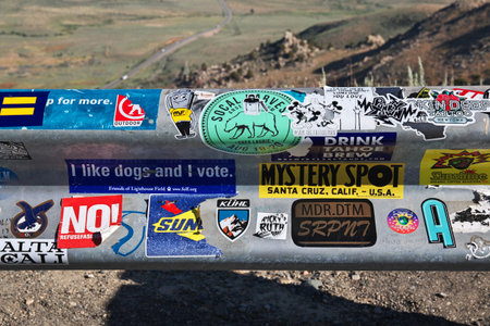 Yosemite / United States - 11 Jul 2017: Old advertising stickers in California, USAのeditorial素材