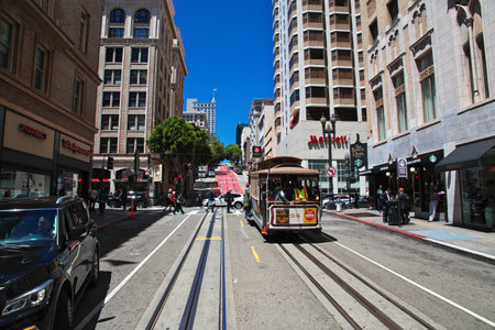 San Francisco / United States - 13 Jul 2017: The vintage tram in San Francisco city, West coast, United Statesのeditorial素材