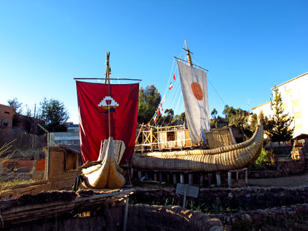 Copacabana / Bolivia - 08 May 2011: Boat on lake Titicaca in Andes, Boliviaのeditorial素材