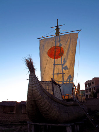 Copacabana / Bolivia - 08 May 2011: Boat on lake Titicaca in Andes, Boliviaのeditorial素材
