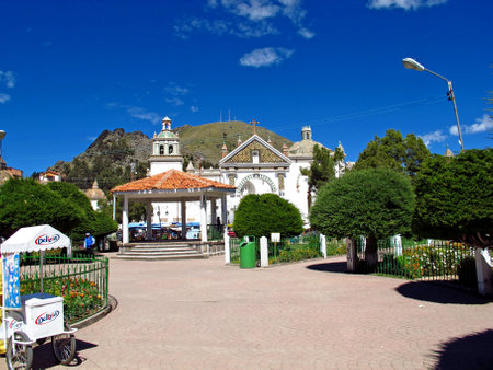 Copacabana / Bolivia - 07 May 2011: Basilica de Nuestra Senora de Copacabana, the church in Copacabana, Bolivia, South Americaのeditorial素材