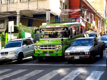 La Paz / Bolivia - 09 May 2011: Traffic on the street in La Paz, Boliviaのeditorial素材