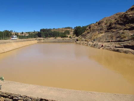 Axum / Ethiopia - 04 Jan 2012: The old pool in Axum city, Ethiopiaのeditorial素材
