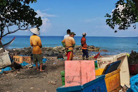 Jakarta / Indonesia - 31 Jul 2016: The boat on coast of sea in Padang city, Indonesiaのeditorial素材