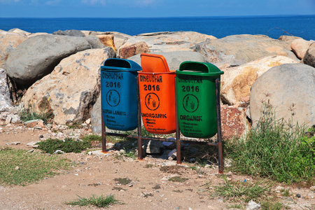Jakarta / Indonesia - 31 Jul 2016: Garbage cans in Padang city, Indonesia