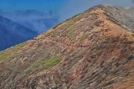 Ijen volcano / Indonesia - 04 Aug 2016: On the top of Ijen volcano, Indonesiaのeditorial素材