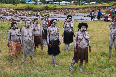 Wamena / Papua, Indonesia - 09 Aug 2016. National festival of local tribes in Wamena city, Papuaのeditorial素材