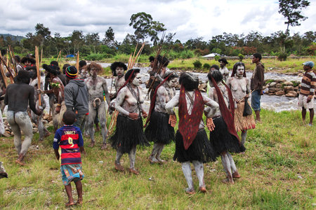 Wamena / Papua, Indonesia - 09 Aug 2016. National festival of local tribes in Wamena city, Papuaのeditorial素材