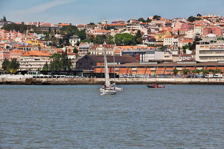 Lisbon / Portugal - 10 May 2015: The embankmentin Lisbon city, Portugal