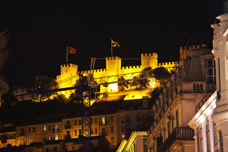 Lisbon / Portugal - 10 May 2015: The castle in Lisbon city at night, Portugalのeditorial素材