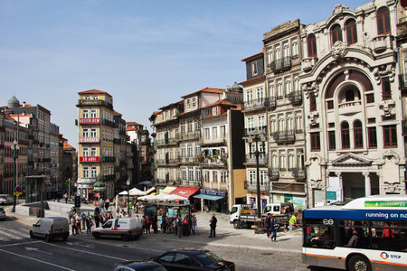 Porto / Portugal - 12 May 2015: The vintage street in Porto city, Portugalのeditorial素材