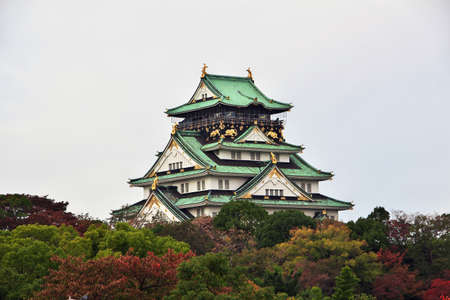 The medieval castle at autumn in Osaka, Japanのeditorial素材
