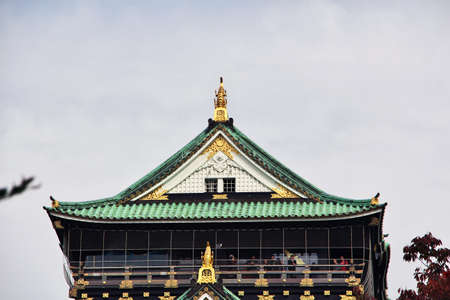 The medieval castle at autumn in Osaka, Japanのeditorial素材