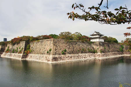 The medieval castle at autumn in Osaka, Japanのeditorial素材