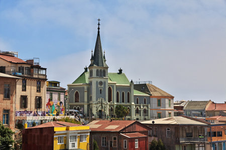 Valparaiso, Chile - 30 Dec 2019: Iglesia Luterana de La Santa Cruz, the church in Valparaiso, Chileのeditorial素材