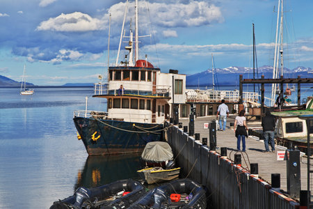 Ushuaia, Tierra del Fuego, Argentina - 22 Dec 2019. Seaport in Ushuaia city on Tierra del Fuego, Argentinaのeditorial素材