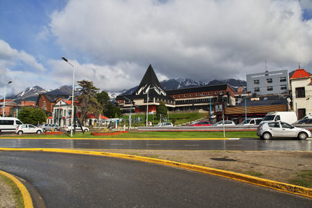 Ushuaia, Tierra del Fuego, Argentina - 22 Dec 2019. The vintage building in Ushuaia city on Tierra del Fuego, Argentinaのeditorial素材