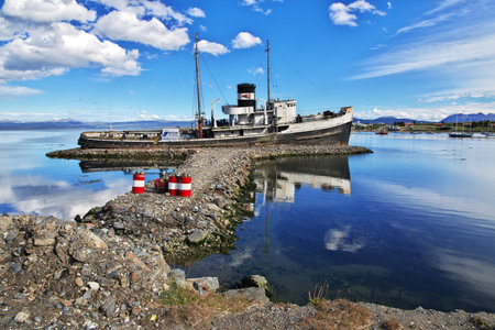 Ushuaia, Tierra del Fuego, Argentina - 22 Dec 2019. Christopher Shipwreck in Ushuaia city on Tierra del Fuego, Argentinaのeditorial素材