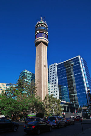 Santiago, Chile - 24 Dec 2019: Torre Entel TV Tower in Santiago, Chileのeditorial素材