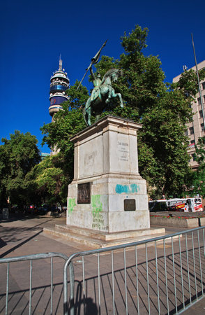 Santiago, Chile - 24 Dec 2019: The statue in Santiago, Chileのeditorial素材