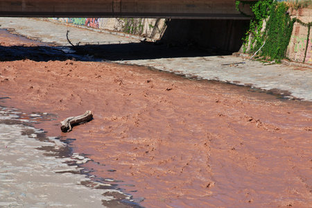 Mapocho River in the center of Santiago, Chileのeditorial素材