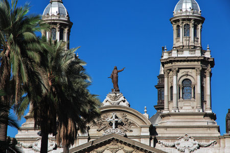 The cathedral in the center of Santiago, Chileのeditorial素材