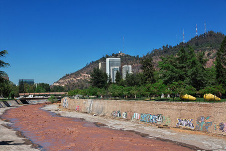 Santiago, Chile - 24 Dec 2019: Mapocho River in Santiago, Chileのeditorial素材