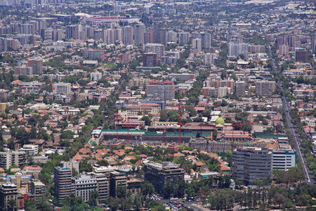 Panoramic view of Santiago from San Cristobal Hill, Chileのeditorial素材
