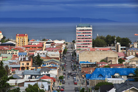 The panoramic view on Punta Arenas, Patagonia, Chileのeditorial素材