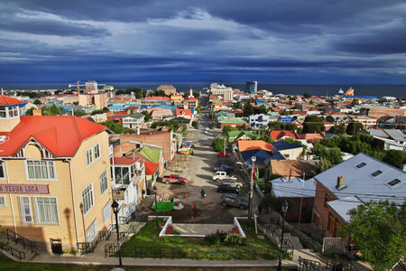 Punta Arenas, Patagonia, Chile - 21 Dec 2019. The panoramic view on Punta Arenas, Patagonia, Chileのeditorial素材
