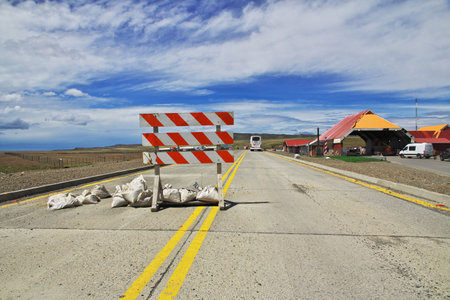Tierra del Fuego - 21 Dec 2019. The border between Argentina and Chile in Tierra del Fuegoのeditorial素材