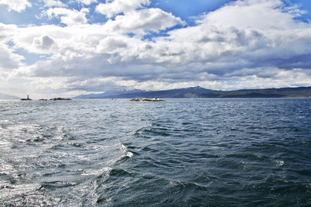 The cruise on Beagle channel close Ushuaia city, Tierra del Fuego, Argentinaのeditorial素材