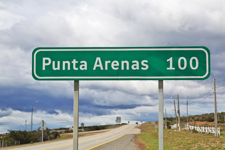 The highway to Punta Arenas in Patagonia, Chileの写真素材
