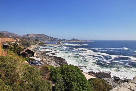 The view on Pacific coast near Valparaiso, Chileのeditorial素材