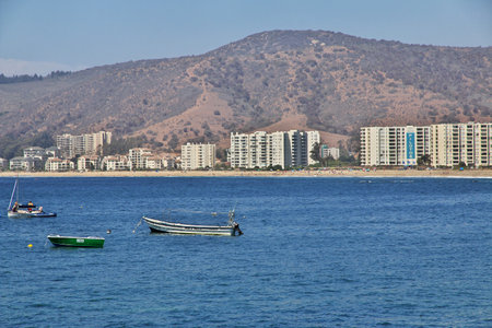 Papudo, Chile - 31 Dec 2019: The view on Papudo village, Pacific coast, Chileのeditorial素材
