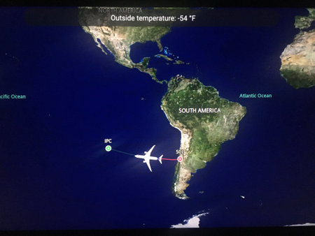 Pacific ocean, Easter Island, Chile - 25 Dec 2019: Map of fly to Rapa Nui, Easter Island, Chile