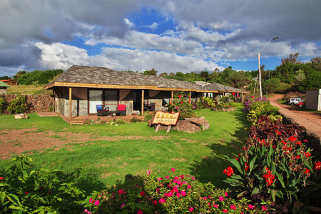Hanga Roa, Easter Island, Chile - 26 Dec 2019: Rapa Nui. The hotel in Hanga Roa on Easter Island, Chileのeditorial素材