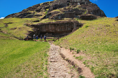 Easter Island, Chile - 25 Dec 2019: Rapa Nui. The statue Moai in Rano Raraku on Easter Island, Chileのeditorial素材