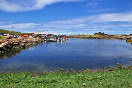 Hanga Roa, Easter Island, Chile - 26 Dec 2019: Rapa Nui. The marina in Hanga Roa on Easter Island, Chileのeditorial素材