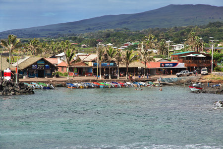 Hanga Roa, Easter Island, Chile - 27 Dec 2019: Rapa Nui. The marina in Hanga Roa on Easter Island, Chileのeditorial素材