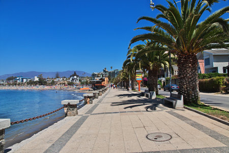 Papudo, Chile - 31 Dec 2019: The promenade in Papudo village, Pacific coast, Chileのeditorial素材