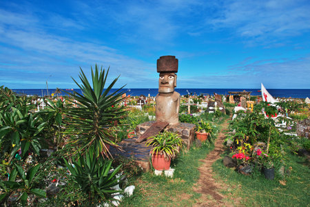 Hanga Roa, Easter Island, Chile - 28 Dec 2019: Rapa Nui. Easter Island Cemetery of Hanga Roa on Easter Island, Chileのeditorial素材